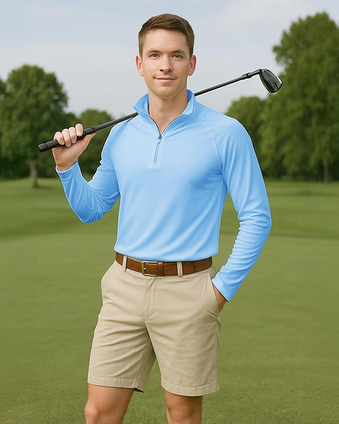 Boladeci Men's UPF 50+ Sun Shirts 1/4 Zip Long Sleeve SPF UV Protection Lightweight Quick Dry Quarter Zip Golf Shirts