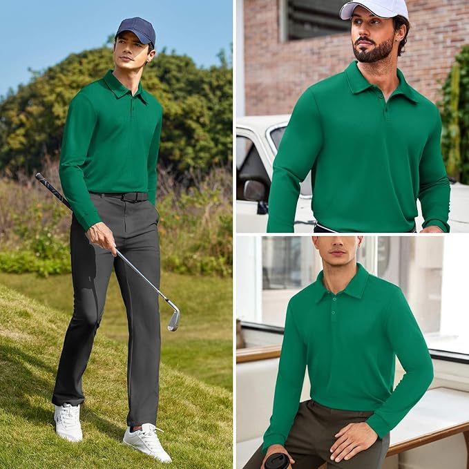 Deyeek Men's Polo Shirts Long Sleeve Golf Polo Shirts for Men Quick Dry UPF 50+ Sun Protection Polos Casual Collared Shirts