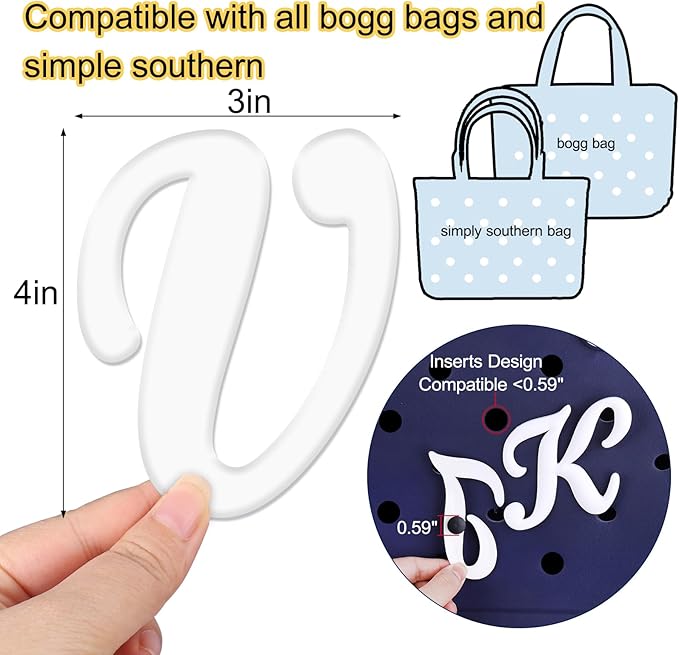 Mity rain Letter Charms for Bogg Bag，Alphabet Lettering Accessories Charms Compatible with Bogg Bag Original All Models, Insert Decorative Letter for Handbag Beach Tote Bag V