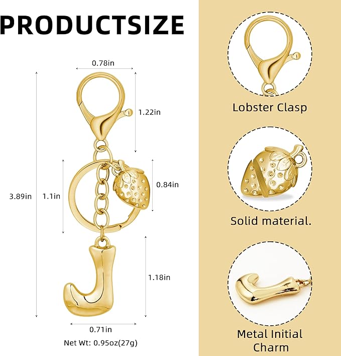 Gold Bubble Heart, Cherry, Bow & More Designs Letter Initial Keychain Bag Charms – Cute Purse Charms for Handbags