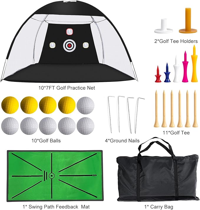 Golf Net, 10 x 7ft Backyard Practice net, Golf Hitting,Driving Net with mat for Indoor/Outdoor