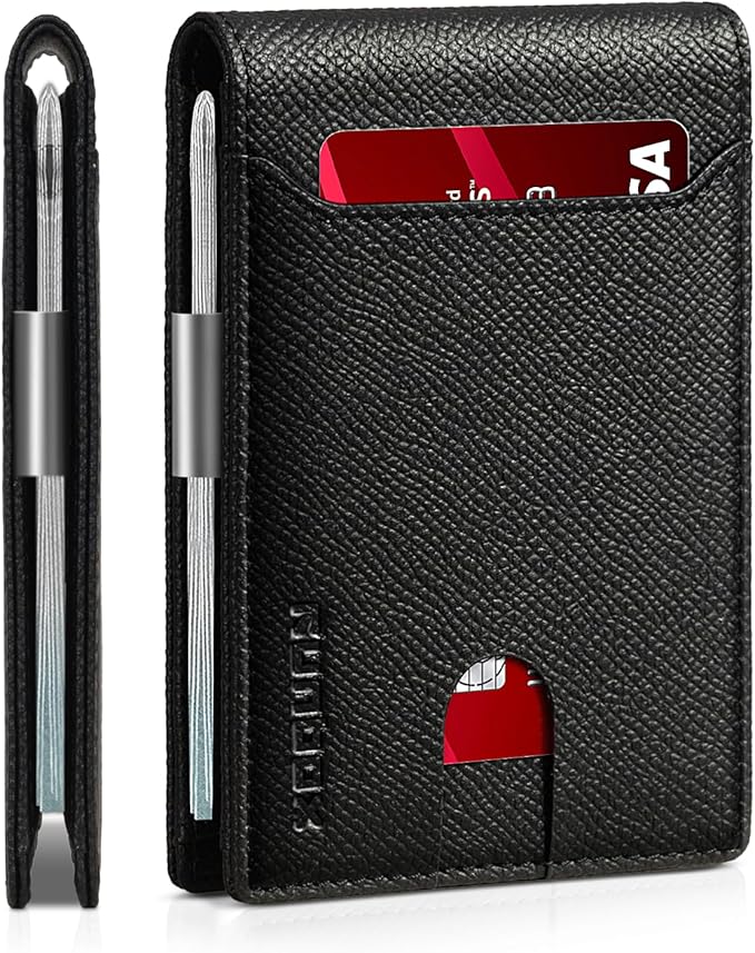 RUNBOX Money Clip Wallets for Men,Slim Leather Mens Bifold Wallet,RFID Blocking Front Pocket Wallet,Thin Credit Card Holder with Gift Box