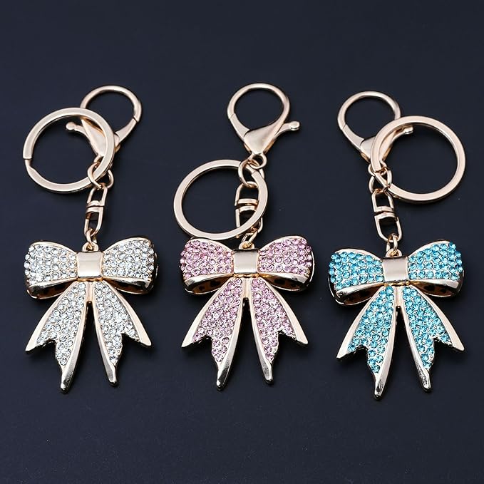 Sparkly Bow Bag Charm Keychain - Rhinestone Bow Key Chain for Women - Cute Purse Handbag Charms Accessories