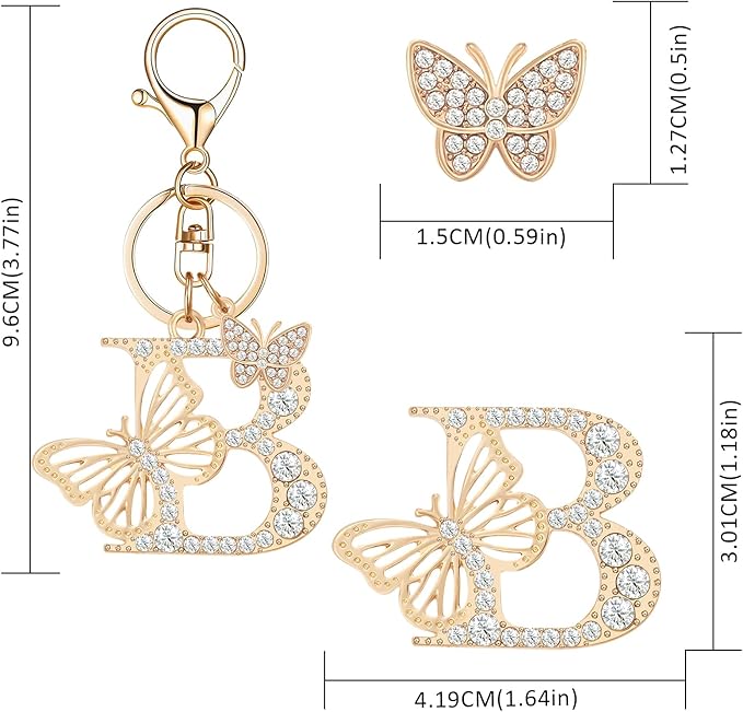 Gold Plated Alphabet Initial Letter Keyring Keychain for Women Girls Crystal Key Chains for Wallet Backpack Bag Charm