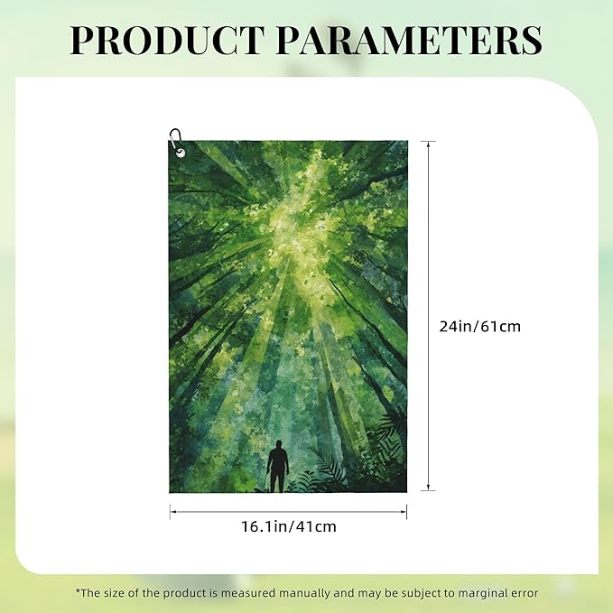 Green Golf Towel with Carabiner Clip 24"x16" Spring Forest Backdrop Microfiber Waffle Golf Towels for Golf Bags Sun Rays Natural Tree Golf Rag for Disc Balls Clubs Golfs Accessories for Men Women Dad