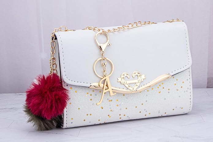 Cute Stainless Steel Gold Initial Letter Keychain for Women Girl, Charms for Key Handbag Backpack Bag, Personalized Gift