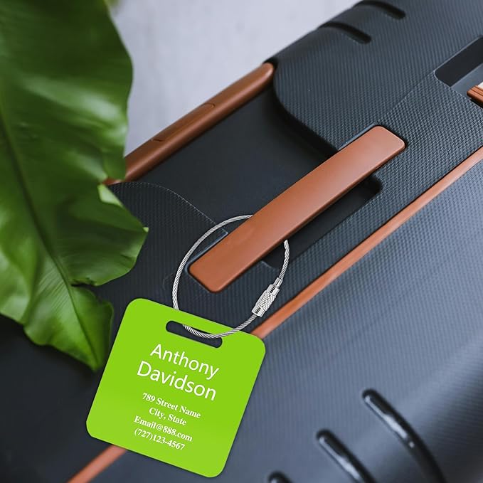Personalized Luggage Tags for Suitcases,Custom Acrylic Tags with Hole & Steel Loop for Travel,Backpacks,Golf,Bagwine Cup,Waterproof (Green)