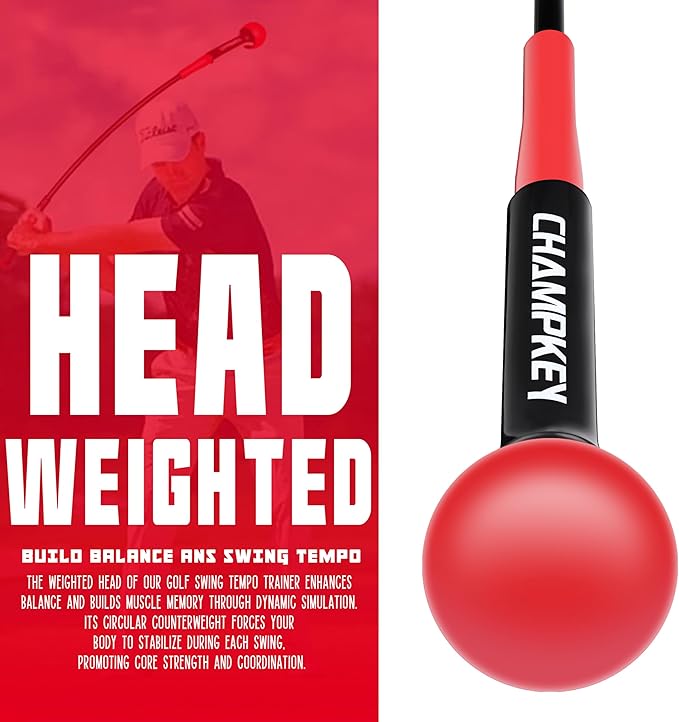 CHAMPKEY Professional Golf Swing Trainer with Customizable Size Grip - Come with 2 Golf Alignment Sticks - Choose Grip Size and Swing Training Aid Length