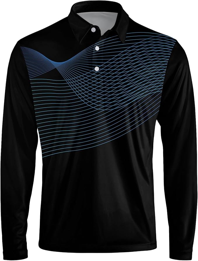 Men's Long Sleeve Golf Shirt Quick Dry 3 Button Work Fishing Outdoor Casual Collar Shirt