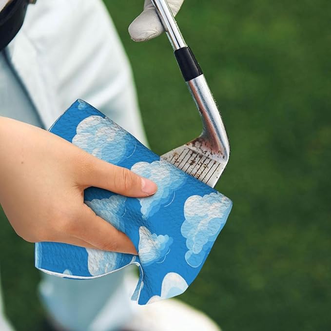 Clouds Golf Towel Waffle Microfiber with Hook Detachable Clip 24x16in