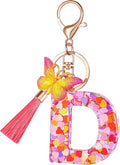 Suweibuke Colourful Cute Initial Letter Keychains for Women Girls with Tassel Butterfly, Charm for Purse Handbags Backpacks