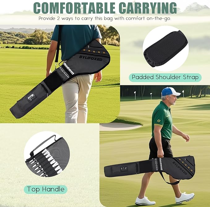 Par 3 Golf Carry Bag for Short Game,Sunday Golf Bag for Men,Small Golf Bag with Thick Foam Protection,Fit Up to 5-8 Clubs