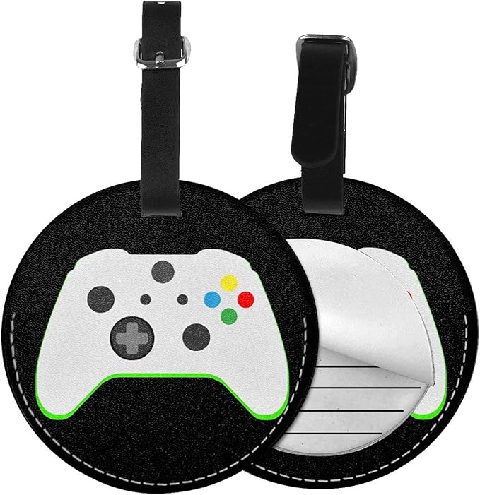 Gamer Controller Video Games Luggage Tags for Suitcases, Pu Leather Baggage Tags Identifiers for Travel, Name Id Label for Baggage Bag Women Men