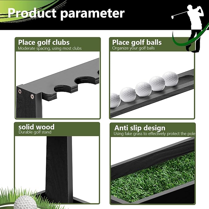 Wooden Golf Club Rack, Golf Club Holder Stand Floor Display, Premium Golf Putter Stand Organizer for Indoor and Outdoor Use, Home, Garage, Golf Simulator Accessories for 8 Clubs and 11 Balls