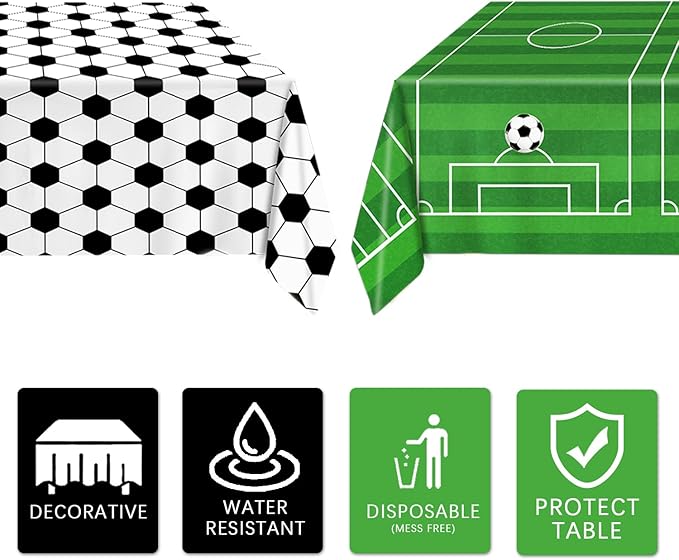 4 Pieces Soccer Tablecloths - Soccer Birthday Party Decorations Soccer Table Cloth Soccer Tablecloth Plastic Table Cover for Sports Soccer Theme Party Decorations, 54 x 108 Inch