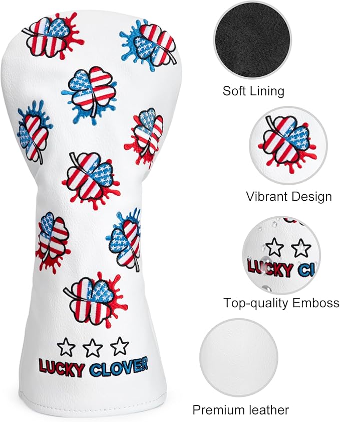 Golf Club Head Covers for Driver Cover, Fairway Wood Cover Hybrid Head Cover, USA Style Premium Leather Golf Headcovers Fits Golf DF3 Putter, Blade Putter Cover, Fits Most of Golf Club Covers