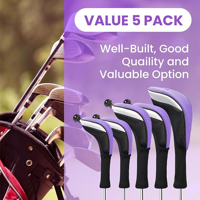 FINGER TEN Golf Club Head Covers Woods Driver Fairway Hybrid 3/4/5 Set, Headcovers Men 1 3 5 7 X Interchangeable Number Tag, Fit All Wood Clubs