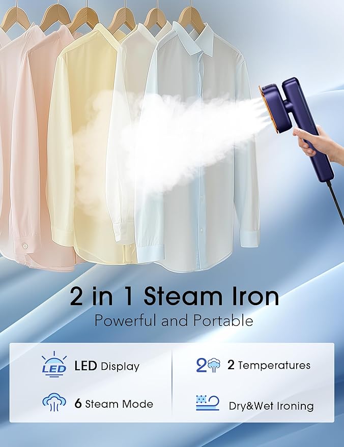 Sundu Travel Steamer for Clothes,25g/min Steam Portable Handheld Garment Steamer,20mins Runtime & 100ml Large Tank,15s Fast Heat-up,Ceramic Panel,Wrinkle Remover for Travel, Home, Office
