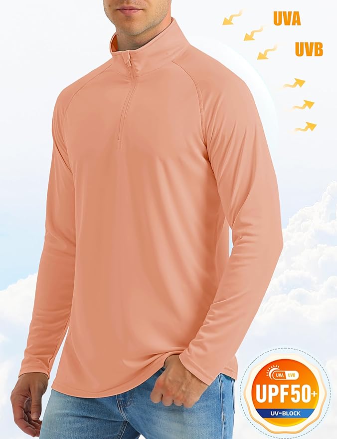 MAGCOMSEN Men's Long Sleeve Sun Shirts UPF 50+ Tees 1/4 Zip Up Fishing Running Rash Guard T-Shirts Outdoor Shirt