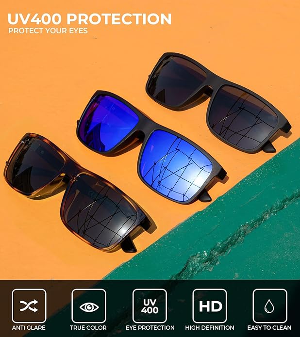KALIYADI Polarized Sunglasses for Men and Women, Mens Sun Glasses with UV Protection for Driving Fishing Golf (3 Packs)