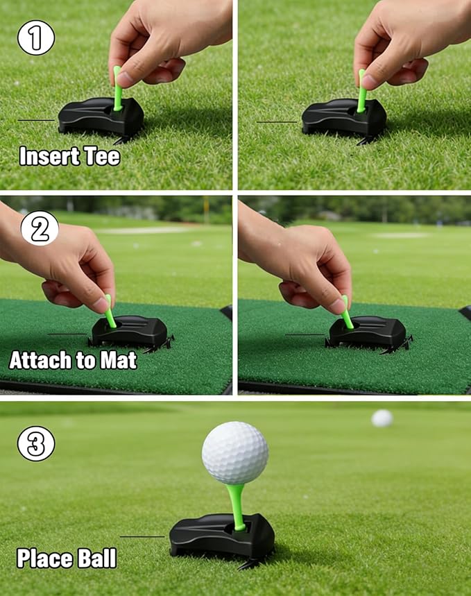 Hinged Turf Base V3 - Golf Turf Tee for Artificial Turf-Includes Pre-Cut Tee Variety Packs, with Five Replacement Ball Nails, 10-Second Quick Ball Setup, Complete Tee System for Every Club