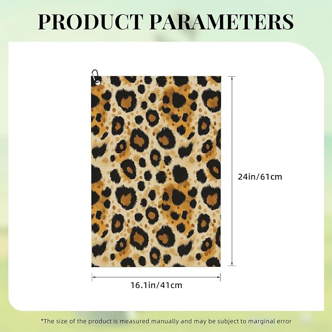 Classic Leopard Print Golf Towel Waffle Microfiber with Hook Detachable Clip 24x16in