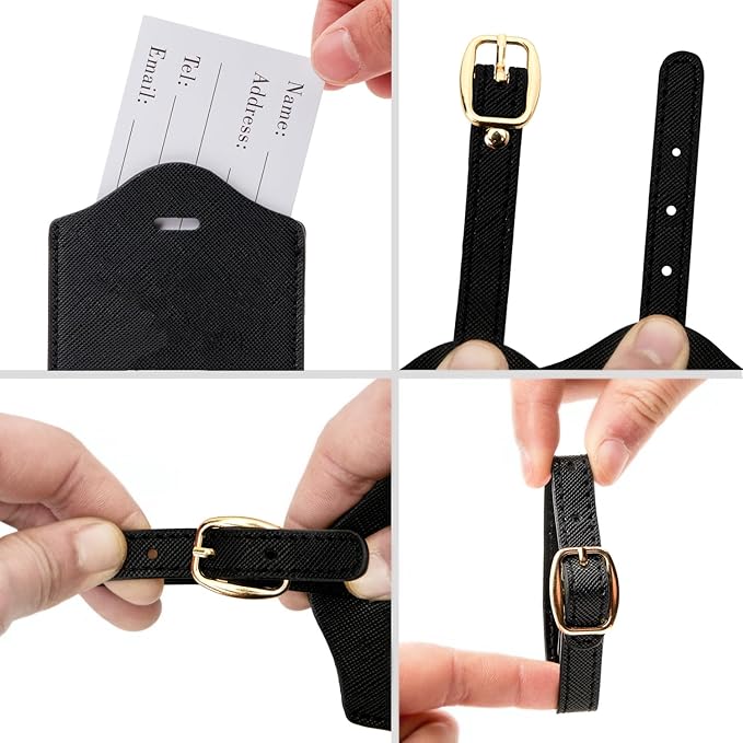 Luggage Tag PU Leather for Suitcase Baggage Handbag Travel Bag Label Suitcase Tag Label Tag w. Name Card & Privacy Cover (O)