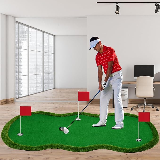 Nice C Putting Green Indoor, Putting Green, Golf Simulators for Home, Golf Putting Mat, Putting Mat Putting Green Outdoor, Challenge Putting Cup, 3 Holes, Flags, and Slope