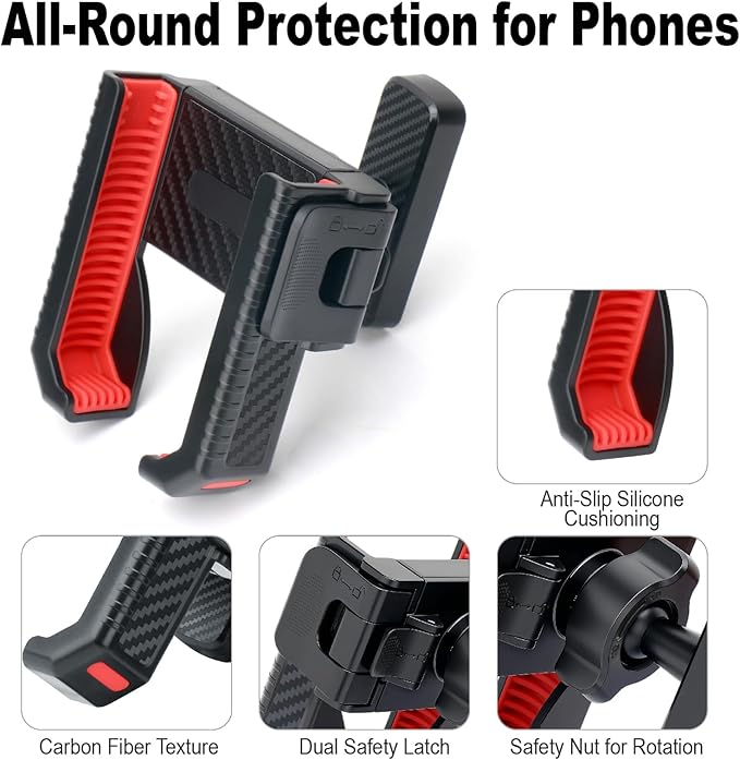 Magnetic Golf Cart Phone Holder, 8 N52 Strong Magnetic Base, Fits EZGO, Club Car, Yamaha, Golf Cart Phone Mount for iPhone, Samsung & Smartphones, Golf Cart Accessories for Men Women, Red