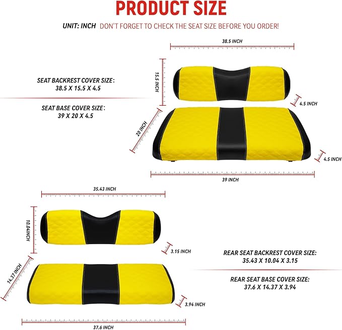 Golf Cart Seat Covers Front and Rear Waterproof and Sun Resistant Marine Grade Vinyl Leather Seat Cover Accessories for EZGO TXT 1994-2013, Yellow(4PCS)