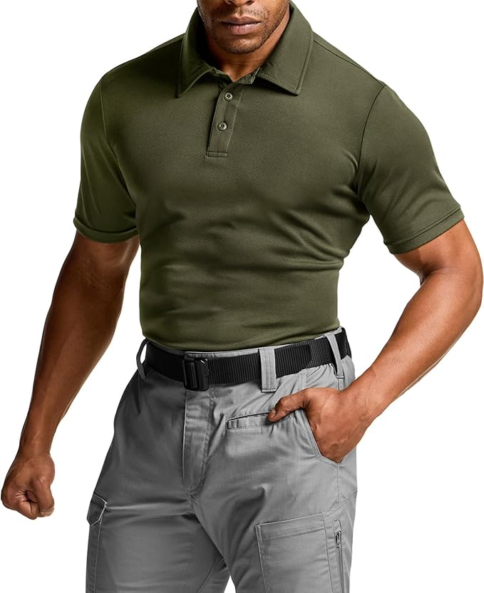 CQR Men's Polo Shirts, Tactical Short Sleeve Golf Performance Shirts, Lightweight Dry Fit UPF 50+ Pique