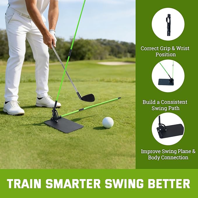 Golf Swing Correction Training Kit – Grip Alignment Trainer, Telescopic Swing Direction Indicator, Wrist & Arm Strap, Foldable Metal Angle Corrector & Dual Folding Alignment Sticks