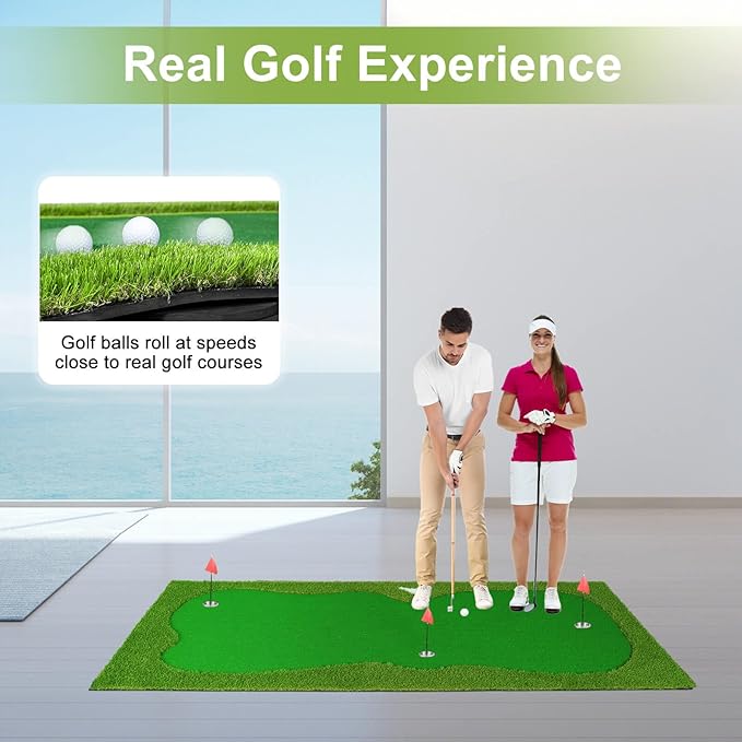 Golf Putting Green Mat, Professional Large Putting Mat with Movable Cup/Slope Pad for Indoor & Outdoor