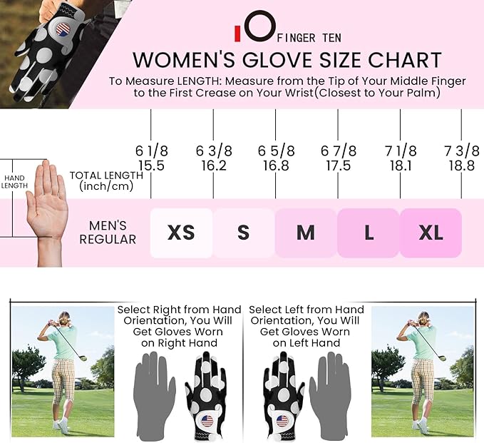 Amy Sport Womens Golf Glove with Ball Marker Rain Left Right Hand Leather Printed Pack, Ladies Golf Gloves All Weather Grip Breathable Soft Size Small Medium Large XL
