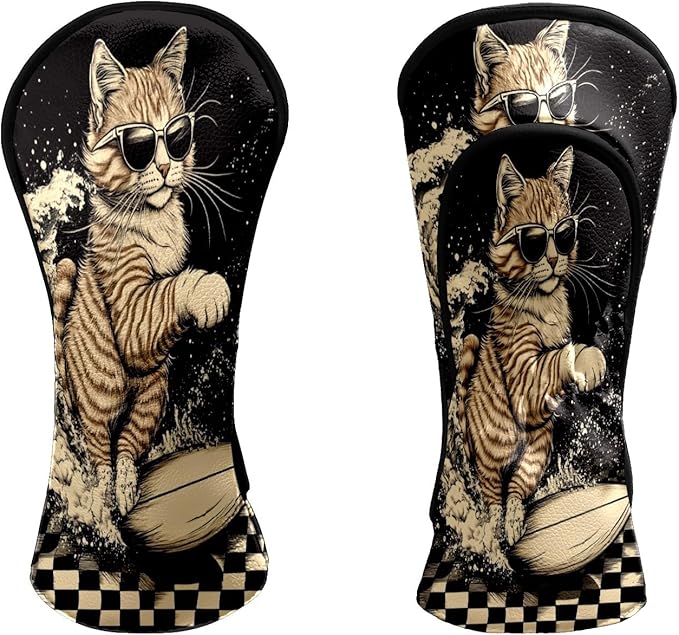 Premium Leather Golf Club Headcovers,Orange Cat Fits Driver Hybrid Fairway 3/5 Wood,with Scratch-Resistant Lining, Gift for Men and Women