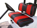 Huskey 4PCS Golf Cart Front/Rear Seat Covers for Club Car DS 2000.5 UP G&E Models Custom Two-Tone Black/Red Diamond Stitching with Red Piping, Marine Grade Vinyl Material, Staple on Design