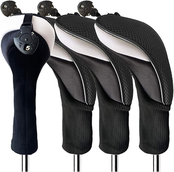 FINGER TEN Golf Club Head Covers Woods Hybrids 1/2/3/4 Pack, Headcovers Men Women 3 5 7 X with Interchangeable Number Tag, Fit All Wood Hybrid Clubs