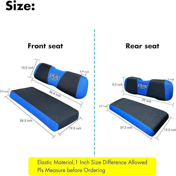 10L0L Golf Cart Front + Rear Seat Cover Set for EZGO TXT RXV 4 Passenger Models Bench Seat Covers Kit Breathable Washable Polyester Mesh Cloth (S+XS) (Black/Blue)