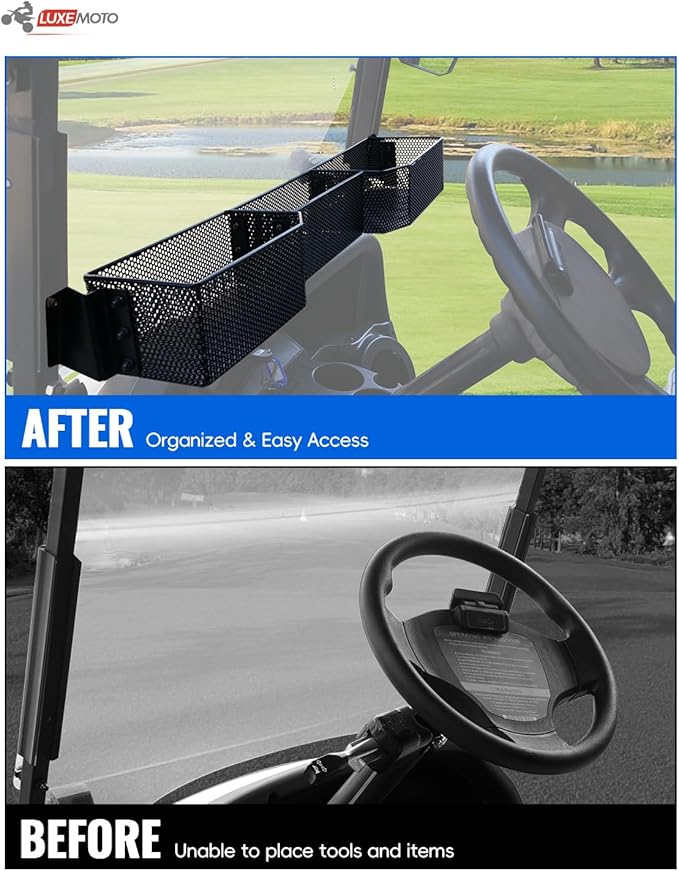 Golf Cart Inner Front Storage Basket for E-Z-GO RXV 2008+, No Drilling Combined Steel Independent Front Inner Dash Tray Storage Organizer for EZGO RXV 2008-2025 Accessories, Black