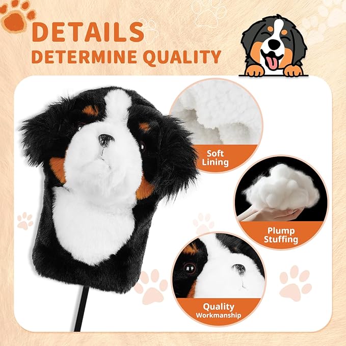 Craftsman Golf Golden Retriever Yorkshire Terrier Bernese Mountain Dog Border Collie Soft Cute Soft Plush Animal Driver Wood Headcover Head Cover Travel Protector Gifts for Men Women