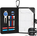 Handy Picks Golf Scorecard Holder n Yardage Book Cover in Genuine Leather - Divot Repair Tool, Ball Marker, Golf Tees, Pencil n Scorecards, Scorer Included, Gift for Golfers