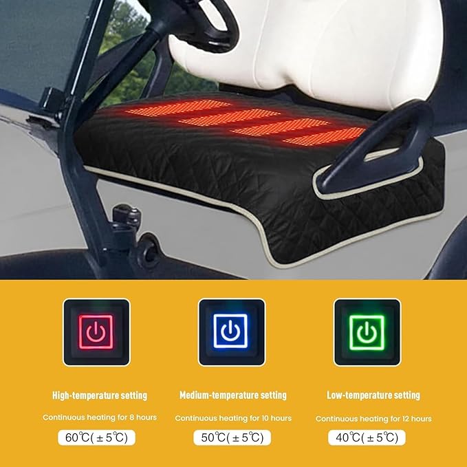 Universal Heated Golf Cart Seat Cover - Waterproof Golf Cart Heater Accessory w/ 4-Zone Warmth, 3 Heat Levels, USB/Type-C & 12V Plug for EZGO/Yamaha/Club Car (Navy Blue)