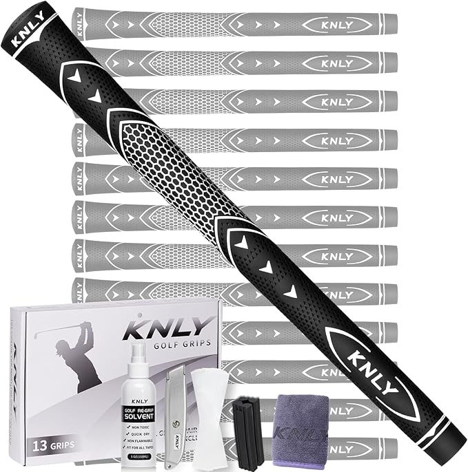 KNLY Golf Grips Set of 13 - High Traction and High Feedback Rubber Golf Club Grips with Anti-Slip and All Weather Performance，13 Grips with 15 Tapes and 13 Grips with All Repair Kits for Choice.
