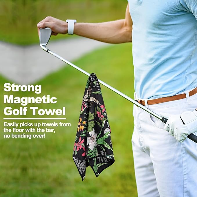 montela golf Towel Magnetic Golf Towel for Golf Bags with Clip for Men & Women，Microfiber Fabric Waffle Pattern Golf Towels for Strong Hold to Golf Carts or Clubs