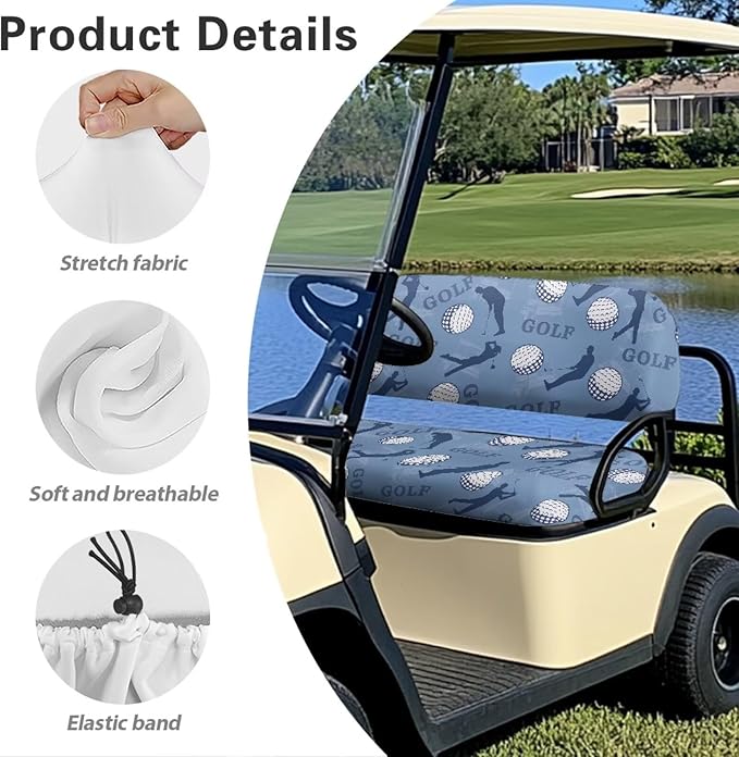Golf Cart Seat Covers, Universal Fit & Nonskid Bottom Fits for Club Car 2 Person Seats Golf Carts