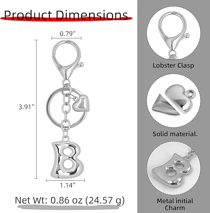 Gold Bubble Heart, Cherry, Bow & More Designs Letter Initial Keychain Bag Charms – Cute Purse Charms for Handbags