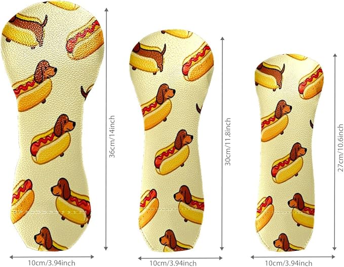 3 Pack PU Leather Golf Club Head Covers - Driver, Fairway Wood & Hybrid, Funny Golf Accessories, Ideal Golf Gift Colorful Line Seashell