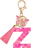 Suweibuke Colourful Cute Initial Letter Keychains for Women Girls with Tassel Butterfly, Charm for Purse Handbags Backpacks