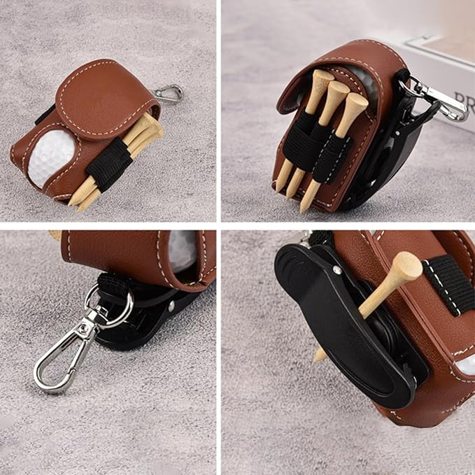 Drawelry Personalized Golf Balls Bag, Mini Golf Ball Pouch Storage Bag Portable Leather Golf Tee Holder Fathers Day Birthday Gift for Golfers Men Women