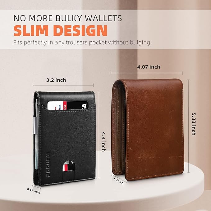 RUNBOX Money Clip Wallets for Men,Slim Leather Mens Bifold Wallet,RFID Blocking Front Pocket Wallet,Thin Credit Card Holder with Gift Box